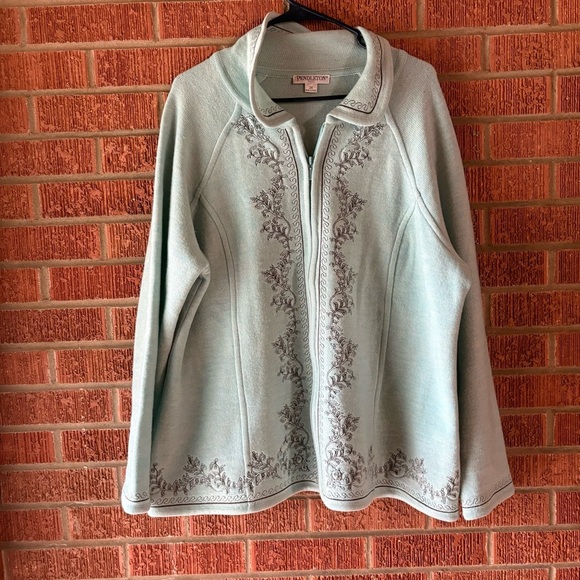 Pendleton Vintage Wool Blue Floral 1970’s Cardigan Size 2x - Picture 1 of 7